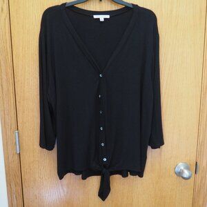 Green Envelope Button Down Front Tie Top w/ 3/4 Sleeves - Black - Size 2X